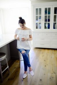 White off shoulder top and skinny jeans outfit- Call me Lore